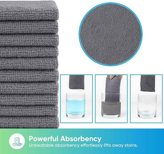 HOMEXCEL Microfiber Cleaning Cloths 20 Pack, Highly Absorbent, Lint & Scratch-Free Cleaning Rags for House Kitchen, Grey Microfiber Towels for Car 11.5 x 11.5 inch