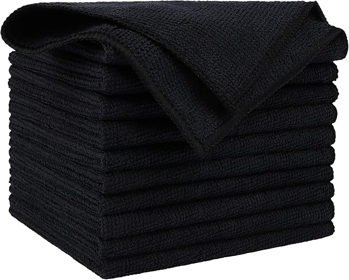 AIDEA Microfiber Cleaning Cloth Black 10PK, Microfiber Towels for Cars, Premium Wash Cloths, Dusting Cloth Lint Free Cleaning Rags for SUVs, House, Kitchen, Window, Cleaning Supplies12×12"