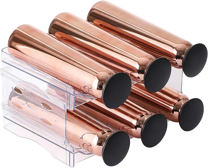 IEEK Plastic Stackable Bottle Storage Holder Rack,Free-Standing Water Bottle/Wine and Drink Organizer Shelf for Kitchen Cabinet,Fridge,Countertop,Pantry,Freezer,2 PackX3 Bottles,Clear