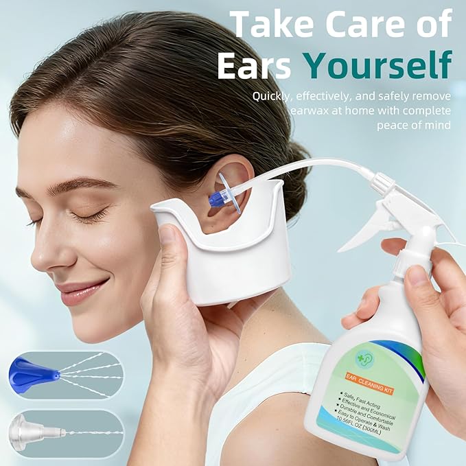 Ear Wax Removal Tool, Ear Cleaning Kits Safe Ear Irrigation Kit Ear Flush Kit for Adults Kids, Ear Wax Washer Device with LED Earwax Spoon, Basin, Bulb, Curette Kit, Towel, Tips, Storage Box White
