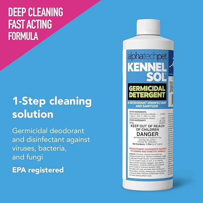 ATP KennelSol 1-Step Kennel Cleaner - 1 Pint Liquid Disinfectant, Effective Against Bacteria and Viruses, Deodorizer Wintergreen Scent by Alpha Tech Pet