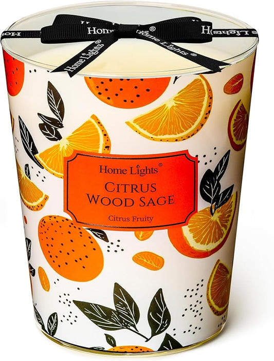 HomeLights Citrus Wood Sage Scented Candles | 34oz Soy Candles Eclectic Mixed Styles 3-Wick Large Candle Jars | Ideal Candle Gifts for Events, Home Decor Stress, Relief & Relaxation