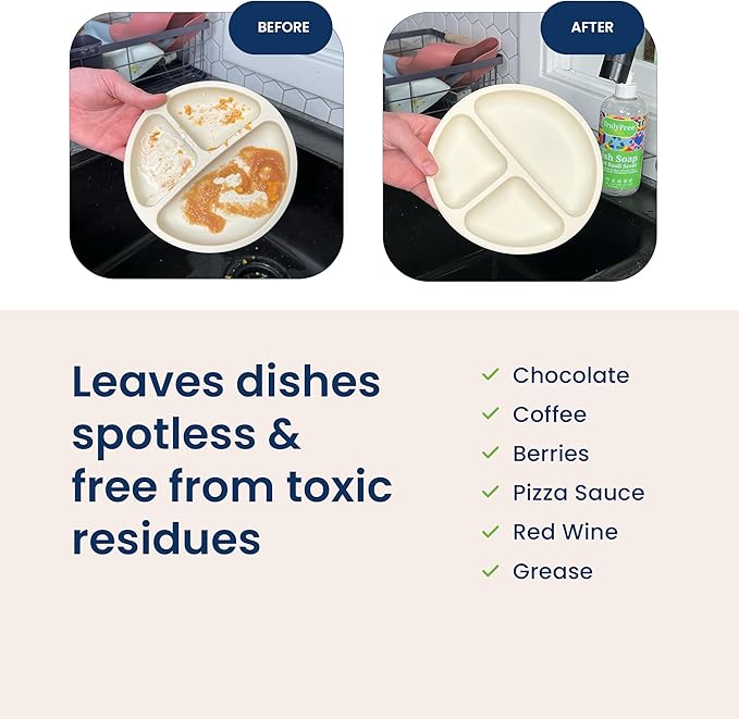 Truly Free Natural Concentrated Dish Detergent Dishwashing Liquid | Plant-Based Dish Soap | Sweet Basil Fresh Scent | 2 Refill Packs with 1 Empty Refillable Squeeze Bottle (16 Oz)