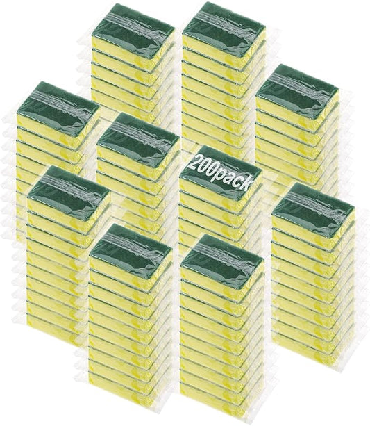 200 Pcs Individually Wrapped Sponges, Uncompressed Non Scratch Scrouing Sponges for Household Cleaning Dishes Kitchen Airbnb Apartment Car Bike Green
