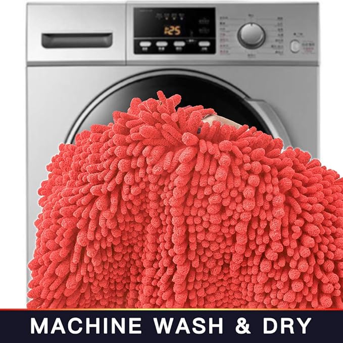 Walensee Bathroom Rug Non Slip Bath Mat (44x24 Inch Coral) Water Absorbent Super Soft Shaggy Chenille Machine Washable Dry Extra Thick Perfect Absorbant Best Large Plush Carpet for Shower Floor