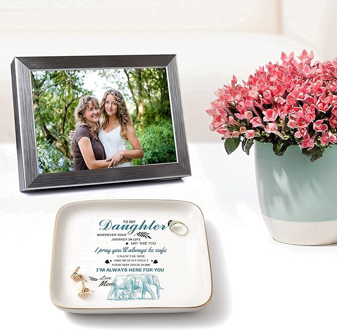 PUDDING CABIN Valentine's Day Gifts for Daughter Ring Dish -Whenever Your Journey in Life May take You, I Pray You'll Always be Safe... Gifts for Daughter Adult Mother's Day Birthday Graduation