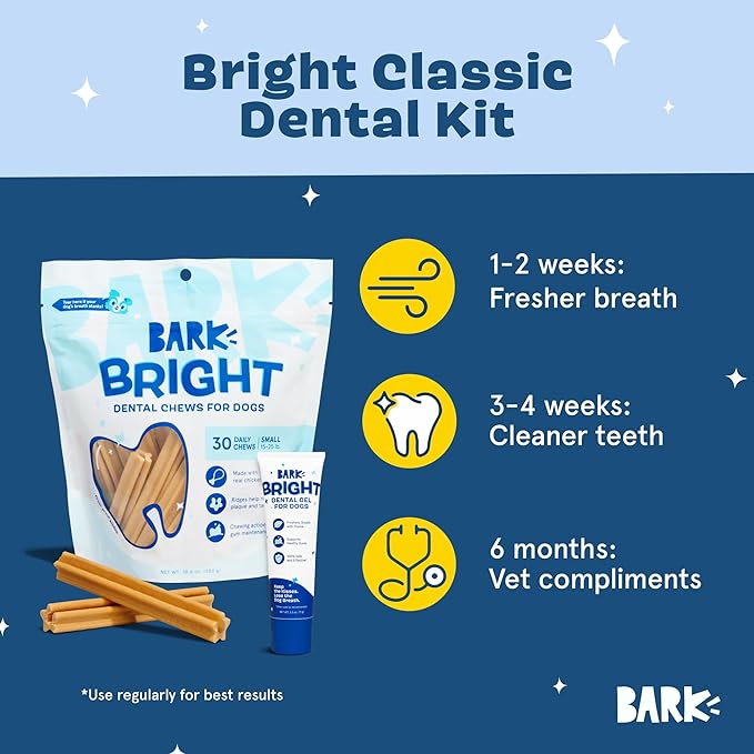 Barkbox Bright Original Dog Dental Kit, 30 Teeth Cleaning Chew Sticks & Toothpaste - Small Breeds
