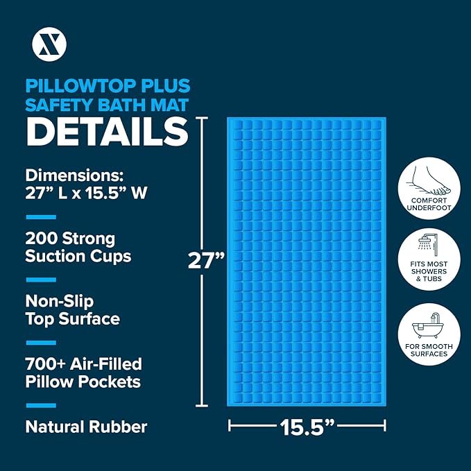 SlipX Solutions Extra Comfort Bathtub Mat Designed for Sensitive Feet, Cloud-Like Softness with Non-Slip Grip, Gray