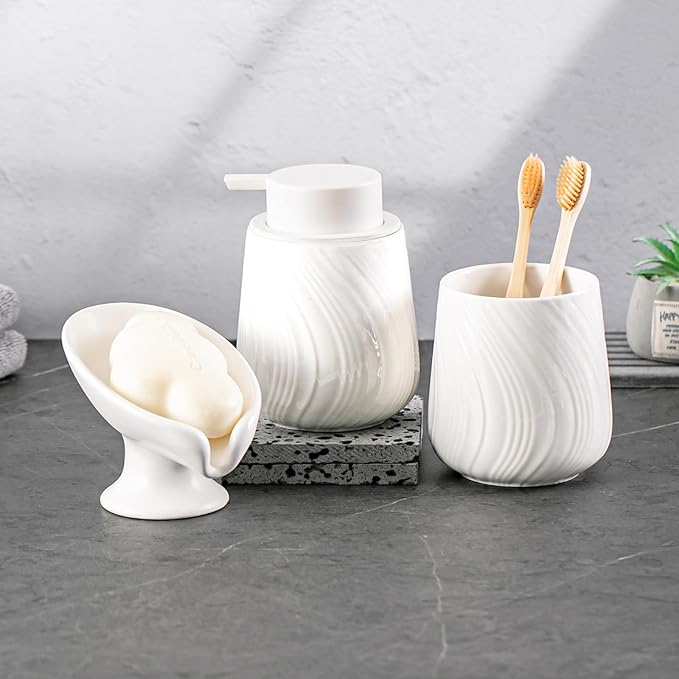 Foam Hand Soap Dispenser - 13.5 oz Ceramic foaming Hand soap Dispenser with Easy-to-Press Pump for Bathroom refillable Liquid Hand soap Dispenser (Foam-White)