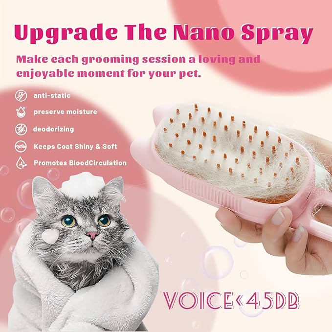 Cat Brush Cat Steam Brush Rechargeable Steamy Pet Grooming For Shedding, Water Spray Massage Brushs, Dog Hair Removal Self Cleaning Brushs Steamer Wet Spa Comb (Pink)