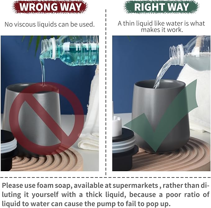 BosilunLife Foam Soap Dispenser - 12 oz Bathroom Lotion Hand Pump Dispenser Grey Foaming Soap Dispenser Ceramic Dish Liquid Dispenser for Kitchen Hand Wash Dispenser