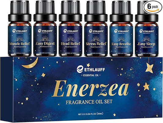 Essential Oil Blends, Essential Oils for Diffusers for Home, Relax Fragrance Oils Kit- Stress Relief, Sweet Dreams, Head Relief, Relax, Immunity for Aromatherapy, Humidifiers, Massage, 6x10ml