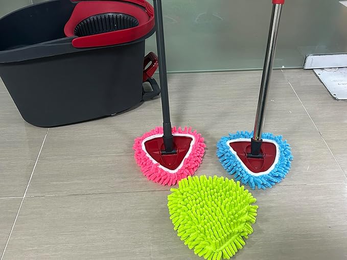 3 PCS Spin Mop Heads Replacements Compatible with Ocedar Easywring 1 Tank System Chenille Mops Duster Pad Washable Dust Refills Green Blue Red