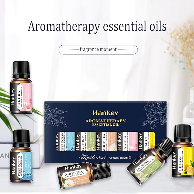 5x10ml Multi-Scent Essential Oils Set - Ocean, White Tea, Jasmine, Lemon & Cherry Blossom for Home & Car