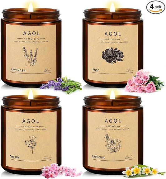 4 Pack Scented Candles for Home, 36 Oz 200 Hours Burn, Luxury Amber Jar Natural Soy Candles, Aromatherapy Candles Set, Candles Gift for Women Men Birthday Thanksgiving Christmas, Spa, Sleep,Yoga,Read