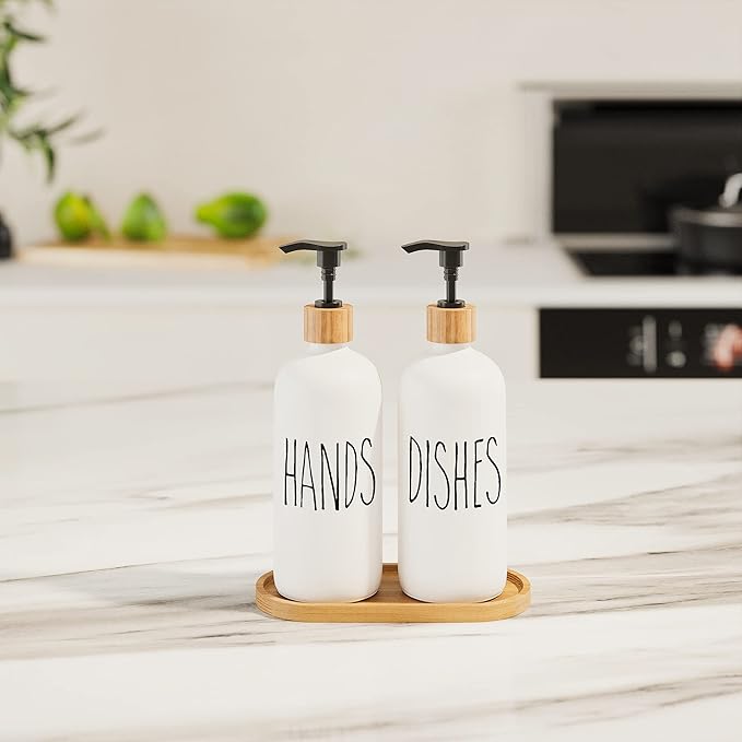 Dish Soap Dispenser for Kitchen Sink.Glass Hand Soap Dispenser, Modern Farmhouse Decorfor Bathroom,Kitchen Sink Decor
