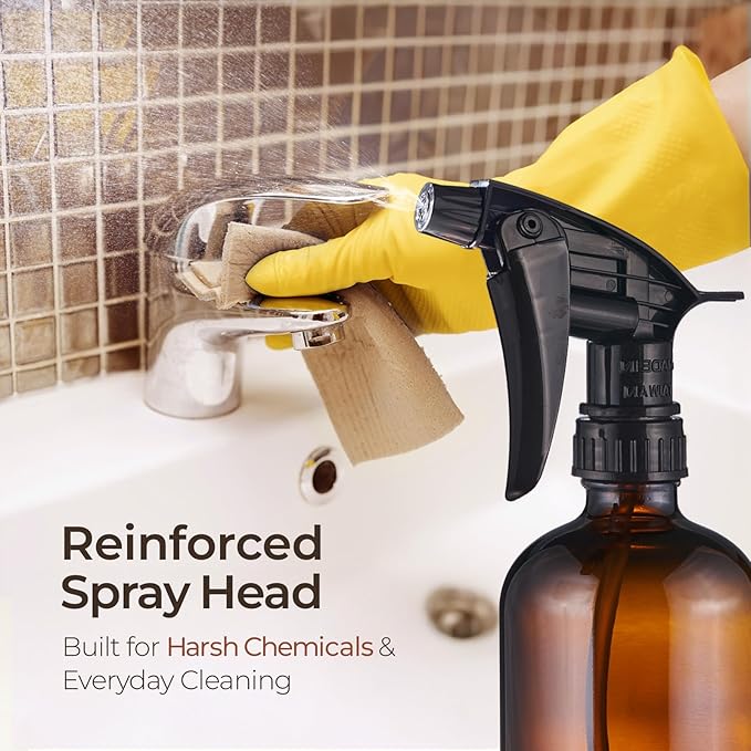 SOUL ONE 16 oz Refillable Amber Glass Spray Bottles with Adjustable Nozzles- 2 pack, Squirt Bottles for Cleaning Solutions, Essential Oils, Plants, Hair Misting - Ideal for Hydrogen Peroxide Storage