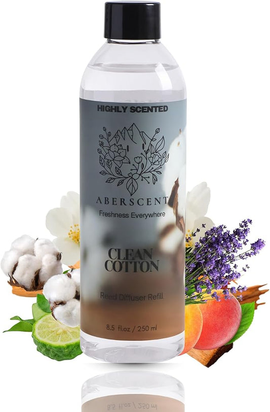 Clean Cotton Aberscent Premium Reed Diffuser Oil Refill (8.5 Fl Oz/250ml) – Long-Lasting Fragrance Oil for Home, Office & Spa – Relaxing Scent, Luxury Hotel-Style Aroma