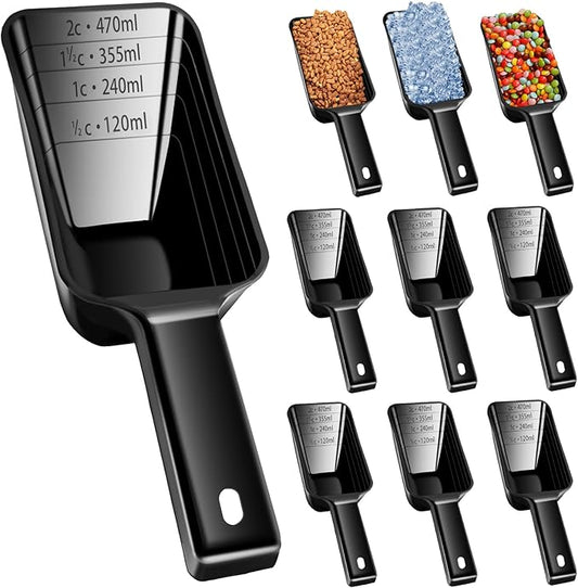 2 Cup Dog Food Scoop, 10 Pack Pet Food Scoop with Measuring Lines for Dog, Cat, Bird, and Rabbit, Accurate Feed Scoop, Dishwasher Safe (Black)