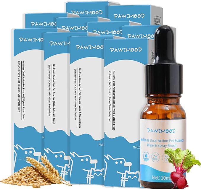 10Pcs Waterless No-Rinse Pet Shampoo Essence for Dogs & Cats, Concentrated Deodorizing Formula Neutralizes Odors & Hydrates Coat with Pomegranate Scent, for Steam Brush,0.34 oz*10