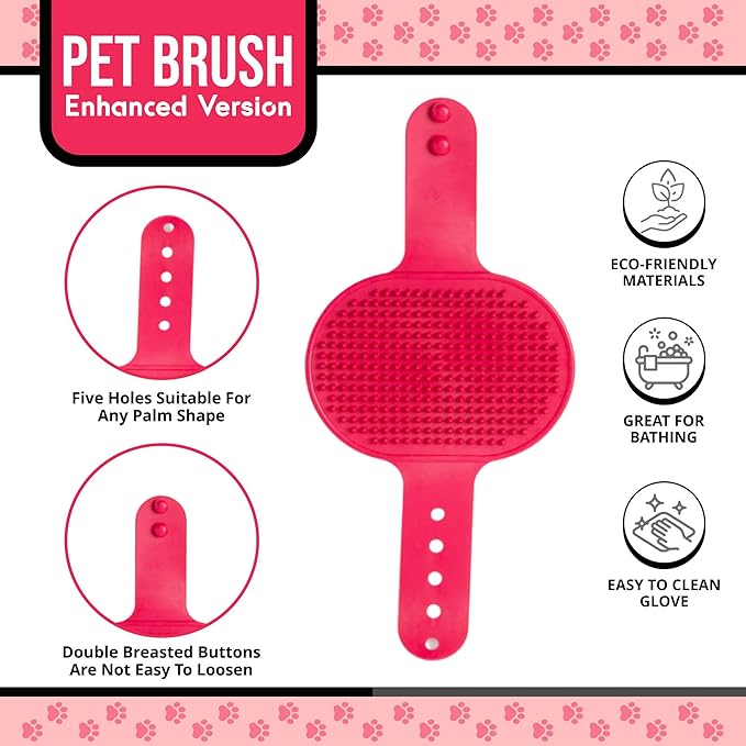 Silicone Dog Bath Brush – Soft Pet Scrubber for Bathing & Grooming – Shampoo Brush for Dogs, Cats & Puppies – Adjustable Strap – Choose from 5 Colors (Pink)