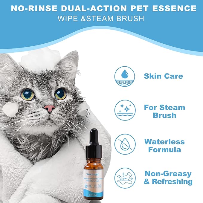 No-Rinse Pet Shampoo & Conditioner Essence for Dogs & Cats, Dilute Before Use, for Small/Medium Pets, Soothes Skin, Hydrates Coat, Pomegranate Scent, Suitable for Pet Steam Brush