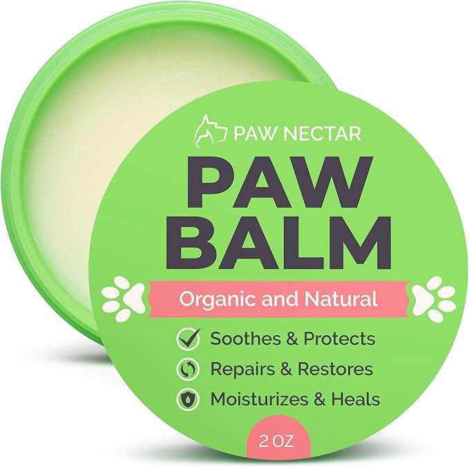 Natural Lick Safe Dog Paw Balm - 100% Organic Dog Paw Pad Balm Protector, Moisturizer & Soother for Dry Cracked Paws, Hot Pavement, Winter - Heals, Repairs & Restores - Coconut Oil, Shea Butter (2oz)