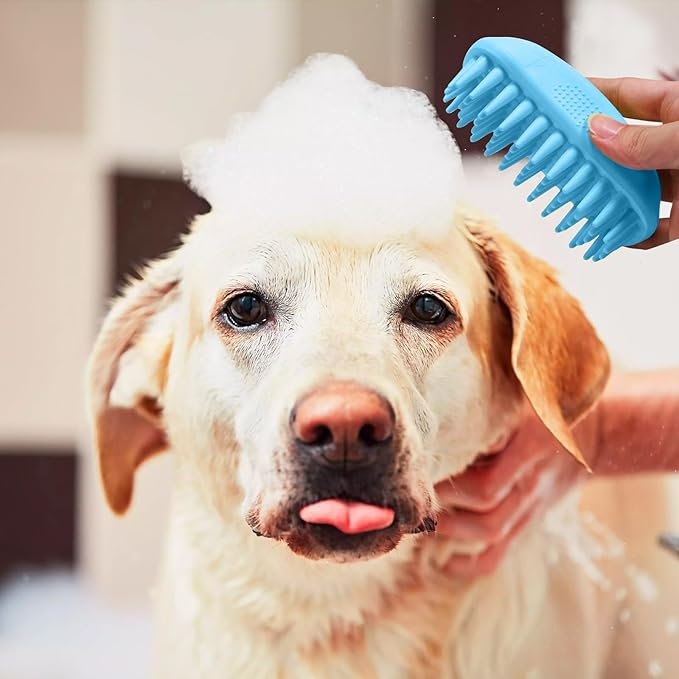 Bath Brushes for Pet Grooming & Massage,Rubber Scrubbing Brush for Dogs,Pet Silicone Shampoo Brush,Ideal for Long & Short Haired Dogs and Cats, Essential Puppy Accessory,Blue