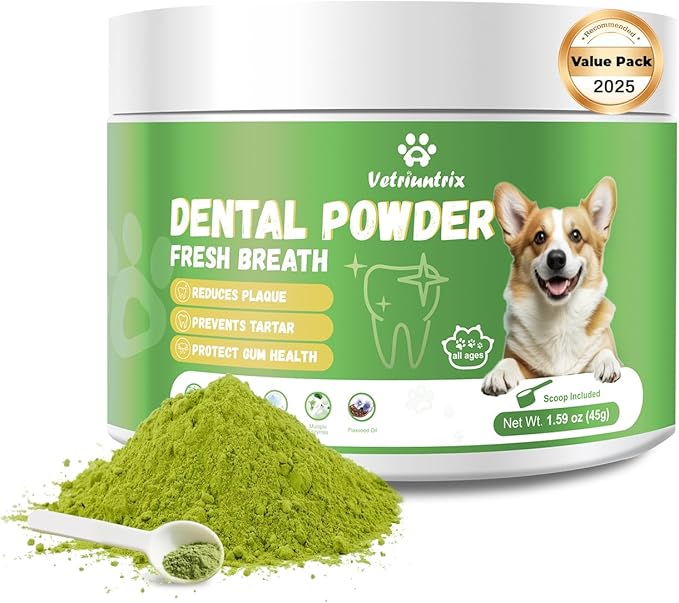 Dog Teeth Cleaning Powder, Dental Powder for Dogs Teeth & Tartar Remove & Plaque Off, Breath Freshener for Dogs with Natural Plants Blend and Probiotics, 45g Portable Size