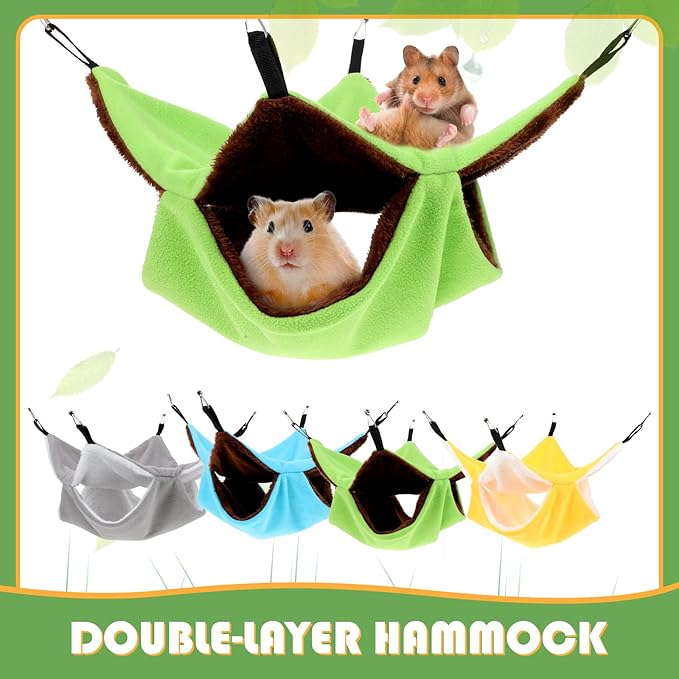 4 Pcs Rat Hammock for Cage Small Animal Hanging Hammock Ferret Hammocks for Rat Accessories Double Layer Ferret Bed for Guinea Pig Squirrel Chinchilla Playing and Sleeping Green Blue Gray Yellow