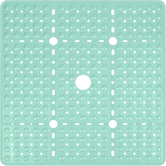 Reetual XL Shower Mat Non Slip - 27x27 Bath Mat for Shower Stall or Large Bathtub Mat with 240 Powerful Suction Cups and Drain Holes. Black Shower Mats for Bathroom (Aqua Green)