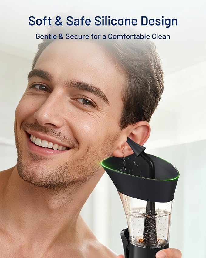 Upgraded Manual Ear Wax Removal Kit, 2-in-1 Water Tank Ear Irrigation Flushing System - Ergonomic Effort-Saving Button, One-Hand Operation, Soft Silicone Tips, Safe & Comfortable for Home Use