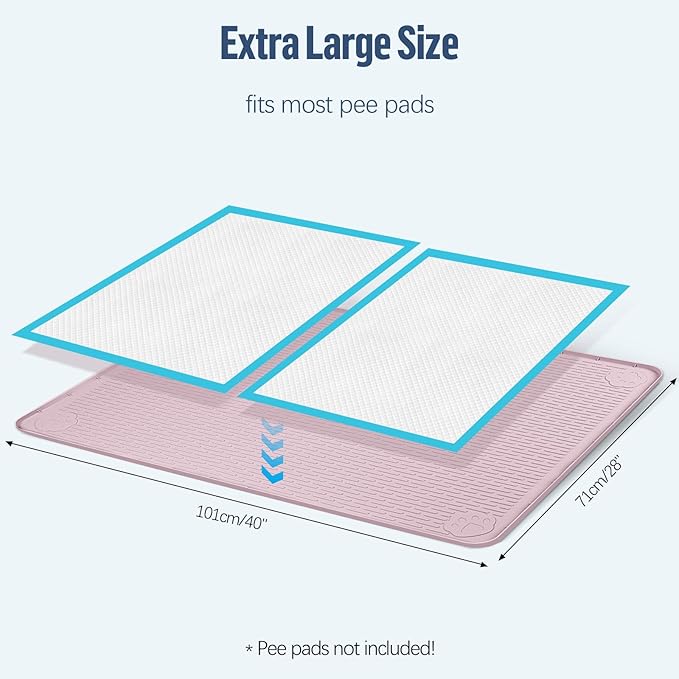 Pee Pad Holder for Dogs, 40" x 28" Silicone Pee Tray Mat Leak-Proof, High Edge, No Spill Pet Pad Holder for Puppy, Cat, Rabbit, Training Pads for Floor Protection, No Pee Pads (Pink)