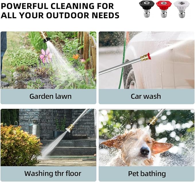 Jet Nozzle High Pressure Hose Nozzle, Hydro Jet High Pressure Washer Tools With 3 Different Nozzles, 3-In-1 High Pressure Power Wand, Hose Quick Connectors For Patio Car Pet Window Washing, Black