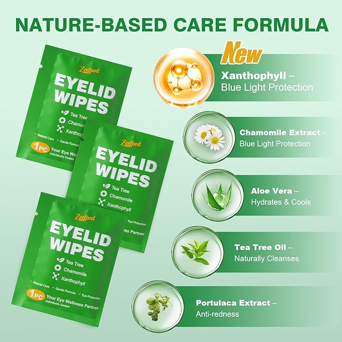120PCS Tea Tree Oil Eyelid Wipes – Individually Wrapped Eye Lid Cleaning Wipes，Soothing For Sensitive Eyes, Stay Hydrated Lid Wipe