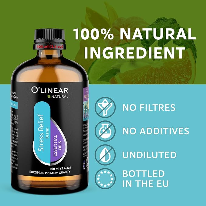 O’Linear Stress Relief Essential Oil Blends - Calming Essential Oil for Diffuser - Aromatherapy Relaxing Blend Oil - Essential Oils for Air Purifier 3.4 oz (100ml)