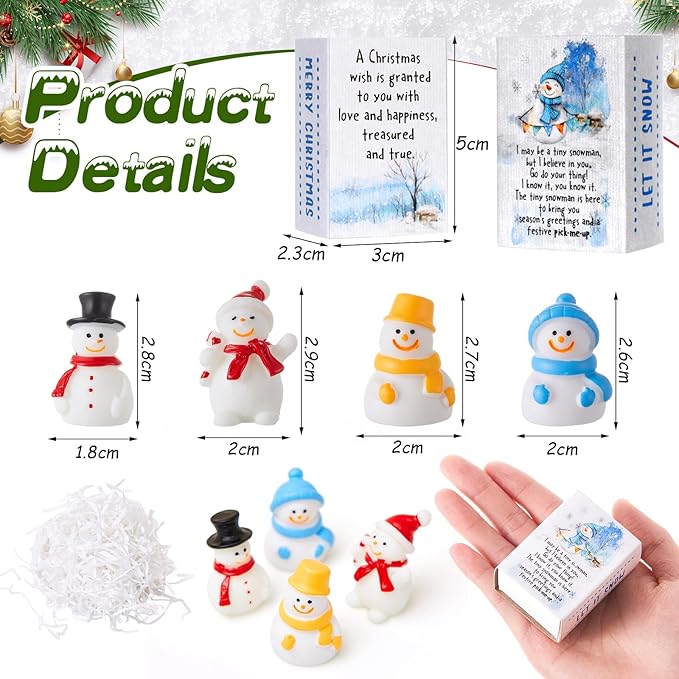 HyDren 36 Sets Mini Resin Snowman Christmas Appreciation Gifts Mini Snowman Figurines with Container Xmas Micro Landscape Ornament Thank You Team Gifts for Employees Friends Bulk Xmas Party Favors