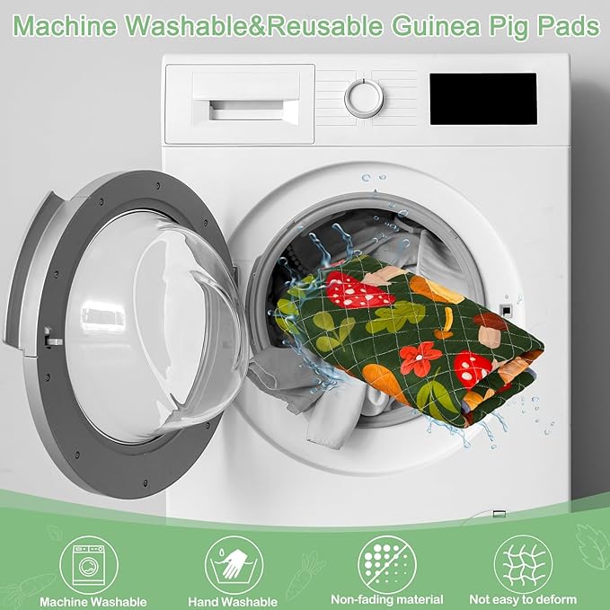 Bienbee Guinea Pig Bedding, 2 Pack 24" x 18" Reusable Guinea Pig Cage Liner Waterproof and Absorbent Small Animal Bedding Washable Guinea Pig Pee Pads for Small Pet Hamster Rabbit Squirrel, Mushroom