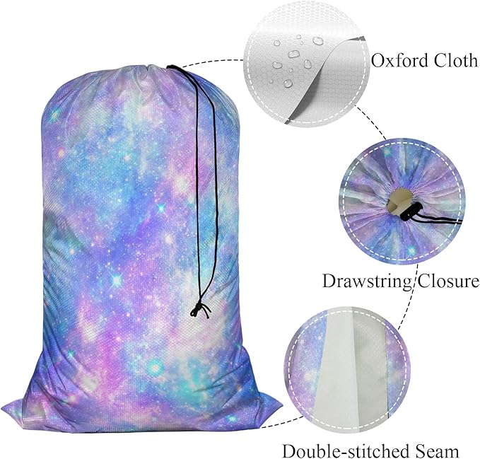 Swono Magical Galaxy Star Laundry Bag Dirty Clothes Organizer Fantasy Cosmic Outer Space Extra Large Heavy Duty for Camp Home Dorm Room Essentials for Men Women, 28x40 Inch, Pink Blue