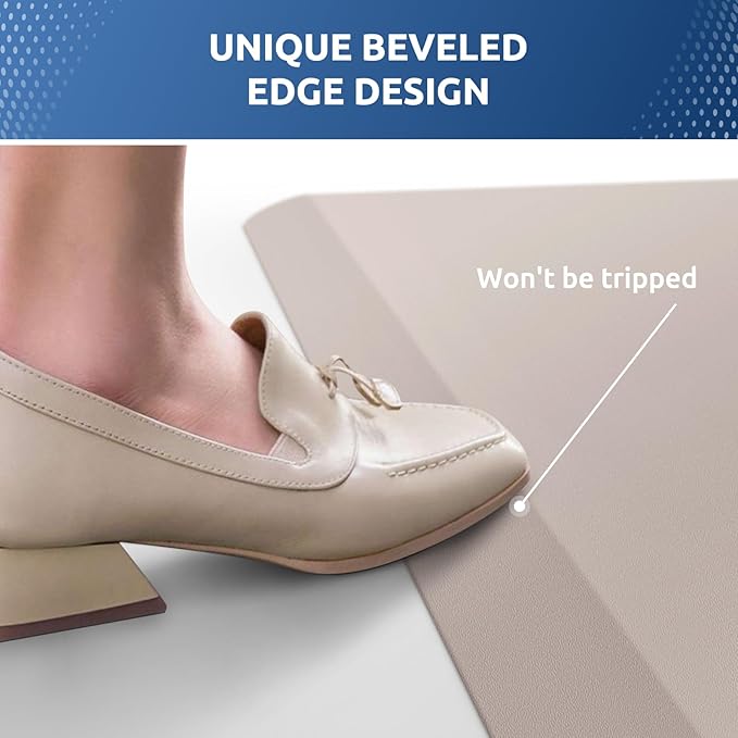 KitchenClouds Kitchen Mat Cushioned Anti Fatigue Kitchen Rug 0.8inch Waterproof Non Slip Kitchen Rugs and Mats Standing Desk Mat Comfort Floor Mats for Kitchen Sink Office (17.3"x60",Khaki)