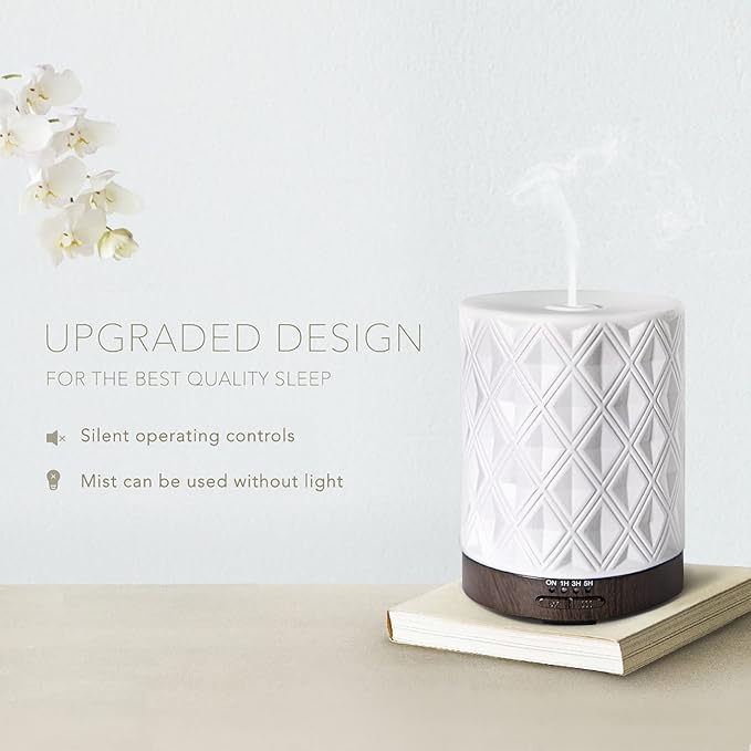 Earnest Living Essential Oil Diffuser for Large Room White Ceramic 250ml Aromatherapy Diffuser with 4 Timers 7 Night Lights and Auto Off Function for Home Gift