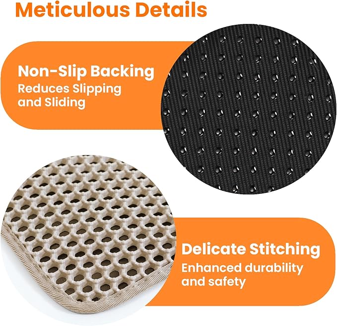 Small Cat Litter Mat, 20x14’’ Double Layer Honeycomb Cat Litter Box Mat, Non Slip Waterproof Urine Proof Litter Trapping Mat for Floor, Kitty Litter Pad, Indoor Pet Supplies, Beige