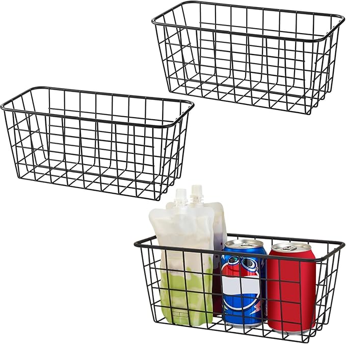 3 Set LeleCAT Adhesive Over the Cabinet Door Wire Baskets for Organizing for Kitchen Food Pantry Bathroom Shelf Storage No Drilling Wall Mounted,Black