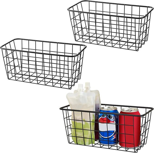3 Set LeleCAT Adhesive Over the Cabinet Door Wire Baskets for Organizing for Kitchen Food Pantry Bathroom Shelf Storage No Drilling Wall Mounted,Black