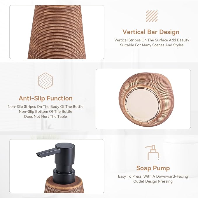 Comeon Hand Soap Dispenser, 350ml/12oz Ceramic Bathroom Dish Soap Dispenser for Kitchen Sink Brown Refillable Soap Dispensers in Kitchen Countertop Shower (12oz,Light Brown)