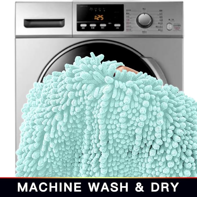 Walensee Bathroom Rug Non Slip Bath Mat (44x24 Inch Spa Blue) Water Absorbent Super Soft Shaggy Chenille Machine Washable Dry Extra Thick Perfect Absorbant Best Large Plush Carpet for Shower Floor