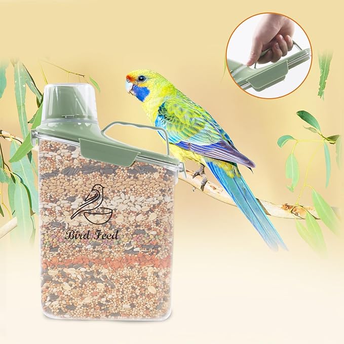 2.8L Airtight Bird Seed Storage Container With Handle and Measuring Cup - Portable Pet Food for Wild Bird Sunflower Seed - BPA Free Transparent/Green