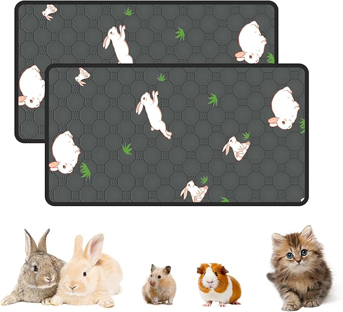 2-Pack Guinea Pig Cage Liner, 16in x 30in Fast Absorption Washable Bedding Pee Pads for Dogs Puppy Rabbit Small Animal Cage Mat, Leakproof & Non-Slip