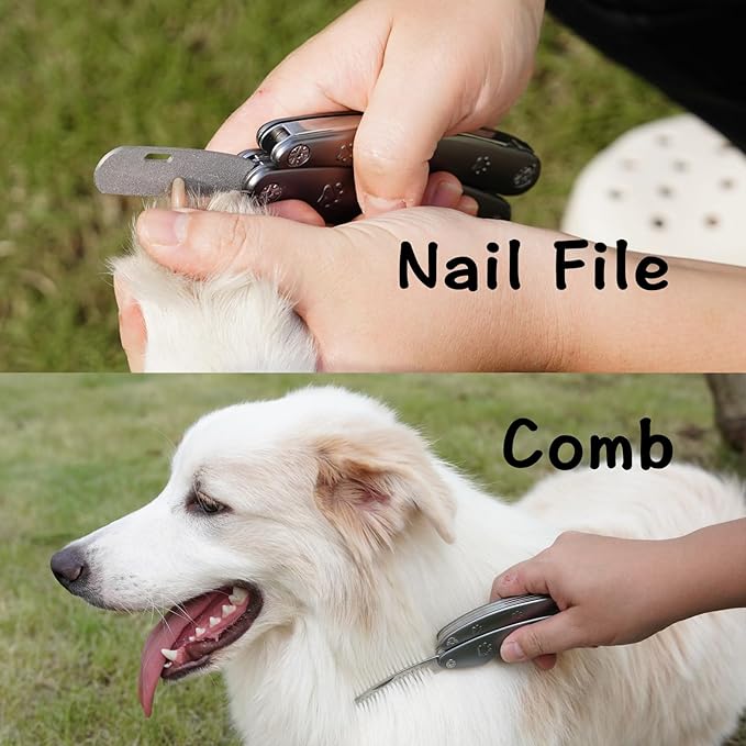 2025 Quiet Design Nail Clippers for Anxiety Sensitive Dogs, Sharp Blade Cut Through Thick Nail Smoothly, 3 in 1 Compact Build-in Nail File & Comb, Heavy Duty Manual Professional Dog Nail Clipper
