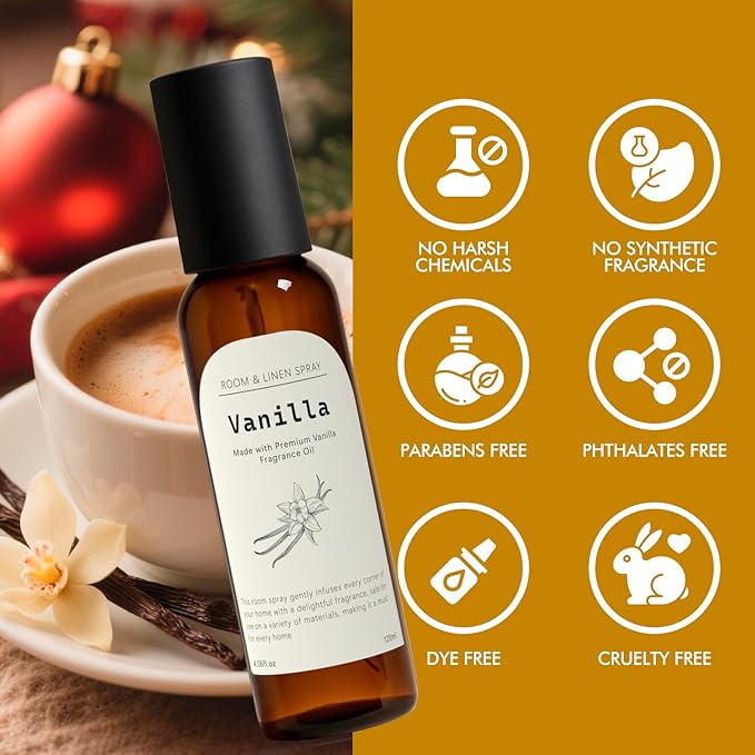Vanilla Fragrance Room Spray, Long-Lasting Room Freshener for Home, Bathroom and Kitchen, Air Freshener Spray, Odor Eliminator, 2 x 4.06 fl oz
